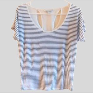 American Eagle Striped T-Shirt Women’s Size Small White Blue Scoop Neck Casual